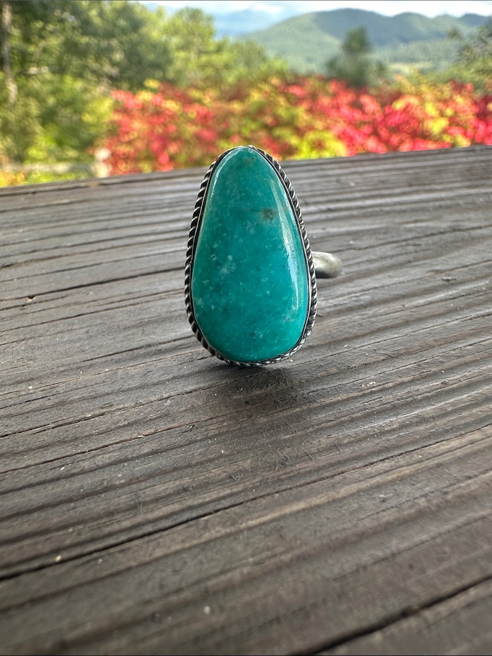 Navajo Antionette Martinez Turquoise & Sterling Silver Adjustable Ring - Picture 2 of 5